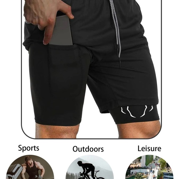 Men’s Large Spider Black Print 2 and 1 Drawstring Waist Sporty Shorts. NWT - Picture 5 of 7